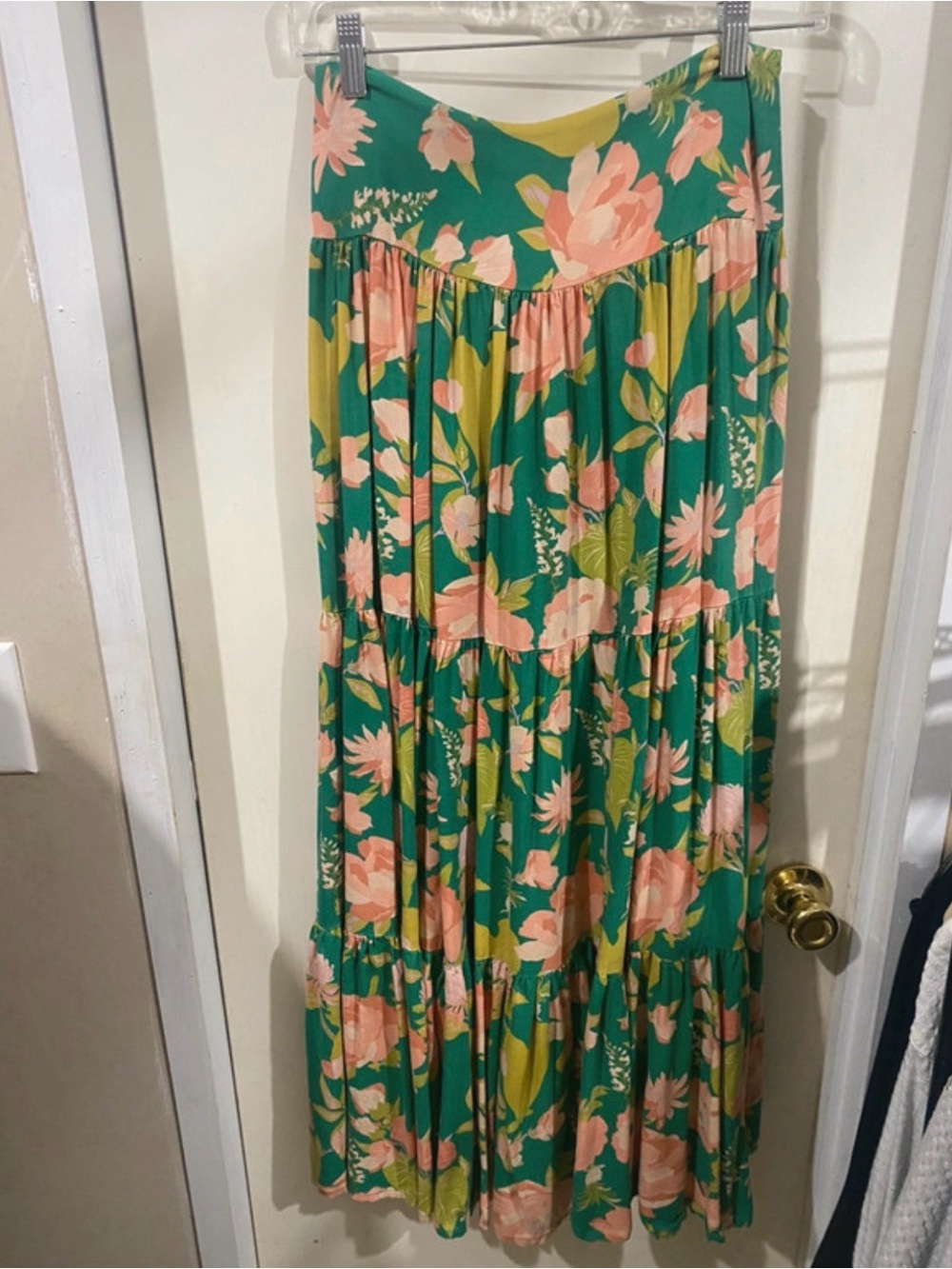 NATURAL LIFE Green Maxi Skirt with Pink Floral Print SET